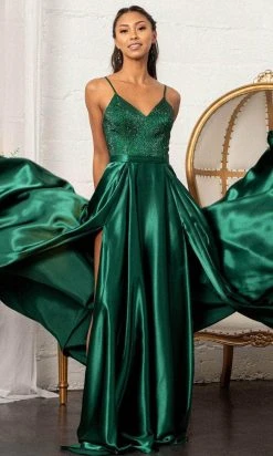 GLS By Gloria GL3040 - V-Neck Satin Formal Gown