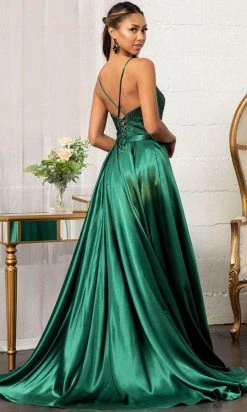 GLS By Gloria GL3040 - V-Neck Satin Formal Gown