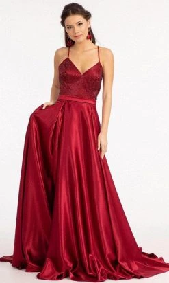 GLS By Gloria GL3040 - V-Neck Satin Formal Gown
