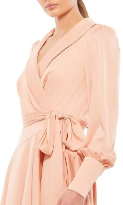 Ieena Duggal - 12514I Long Sleeve Wrap Satin Dress