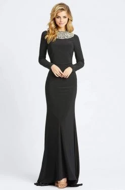 Ieena Duggal - 25926I Beaded High Neck Sheath Dress With Train
