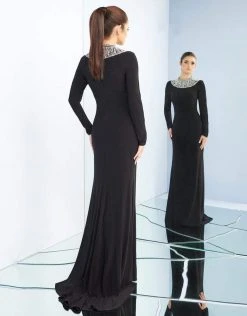 Ieena Duggal - 25926I Beaded High Neck Sheath Dress With Train