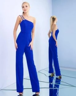 Mac Duggal Ieena Duggal - 26066I Embellished Asymmetric Jumpsuit