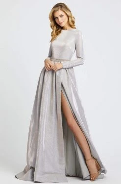 Ieena Duggal - 26125I Long Sleeves A-Line Gown With Slit