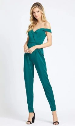Ieena Duggal - 26141I Plunging Off-Shoulder Jumpsuit Mac Duggal