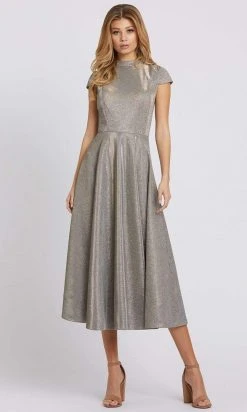 Ieena Duggal - 26151 Tea Length Metallic Glitter A-Line Dress