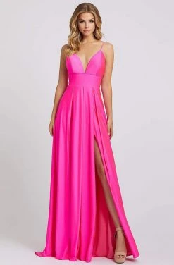 Ieena Duggal - 26165I V Neck Spaghetti Strap High Slit A-Line Gown