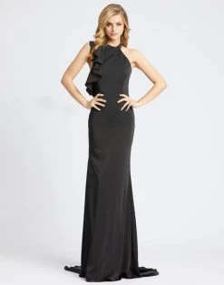 Ieena Duggal - 26193I Ruffled Halter Trumpet Dress With Train