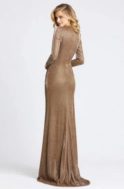 Ieena Duggal - 26194I Long Sleeve Deep V-neck Sheath Dress