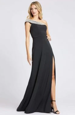 Mac Duggal Ieena Duggal - 26247I Pearl-Embellished Foldover Asymmetrical Gown