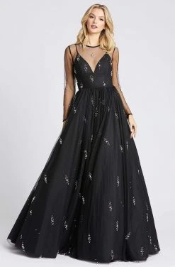 Ieena Duggal - 26295I Pearl-Ornate Illusion Long Sleeve Gown Mac Duggal