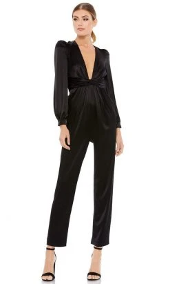 Ieena Duggal - 2647 Plunging V Neckline Long Sleeve Jumpsuit