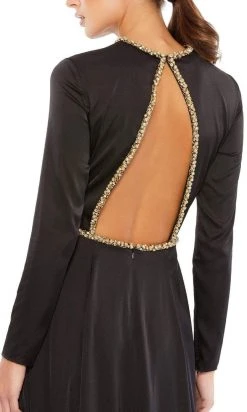 Ieena Duggal - 26524 Crystal Trim Long Sleeve High Slit A-Line Gown