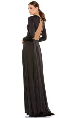 Ieena Duggal - 26524 Crystal Trim Long Sleeve High Slit A-Line Gown