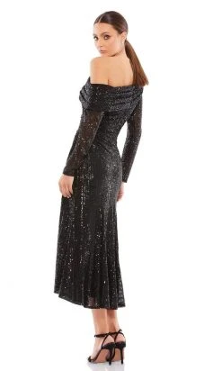 Ieena Duggal - 26551I Draped Long Sleeve Sequin Dress