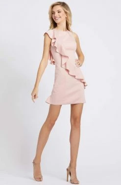 Mac Duggal Ieena Duggal - 48932I Ruffled Jewel Neck Sheath Dress