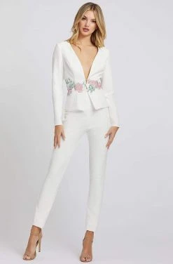 Ieena Duggal - 49033I Plunging V-Neck Long Sleeves Jumpsuit Mac Duggal