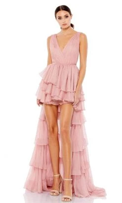 Ieena Duggal - 55320 Plunging Neck And Back High Low Dress