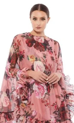 Ieena Duggal 55404 - Chiffon Floral Printed Mini Cape Dress