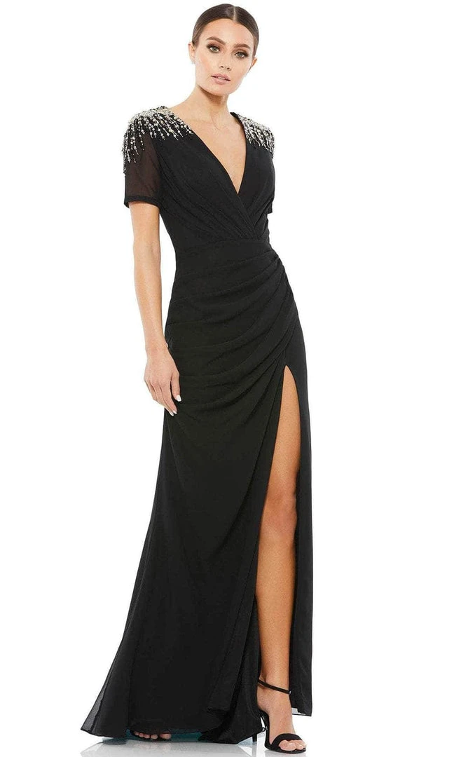 Ieena Duggal 55704 - Embellished Shoulders V-Neck Long Dress 3 Ieena Duggal 55704 - Embellished Shoulders V-Neck Long Dress