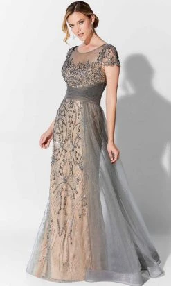 Ivonne D 122D62 - Beaded Tulle Overskirt Sheath Gown Ivonne D For Mon Cheri