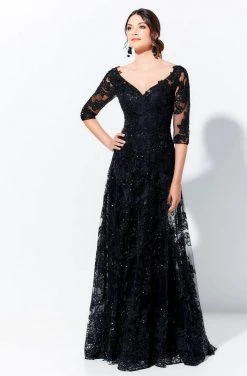 Ivonne D By Mon Cheri - 120D02 Lace V-Neck A-Line Evening Gown Ivonne D For Mon Cheri