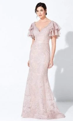 Ivonne D By Mon Cheri - 220D21 Ruffled Bell Sleeve Embroidered Gown