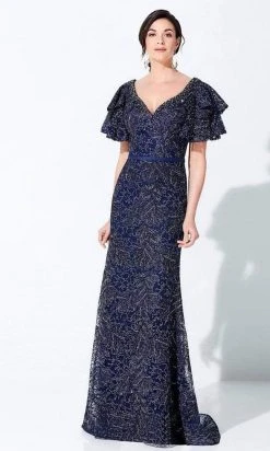 Ivonne D By Mon Cheri - 220D21 Ruffled Bell Sleeve Embroidered Gown