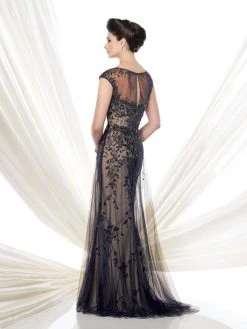 Ivonne D By Mon Cheri - Beaded Tulle Dress 115D74 - 1 Pc Navy Blue Nude In Size 4 Available