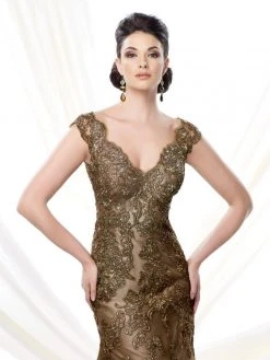 Ivonne D By Mon Cheri - Scalloped Fitted V Neck Gown 214D56