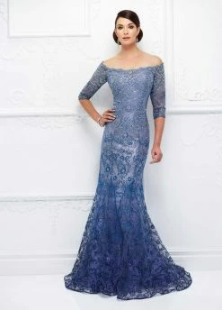 Ivonne D For Mon Cheri - 118D07W Ombre Sequined Off Shoulder Tulle Lace Gown