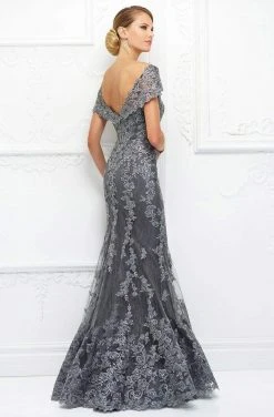 Ivonne D For Mon Cheri - 118D12 Lace Applique Plunging Trumpet Dress