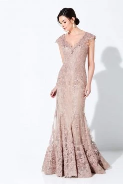 Ivonne D For Mon Cheri - 118D12 Lace Applique Plunging Trumpet Dress