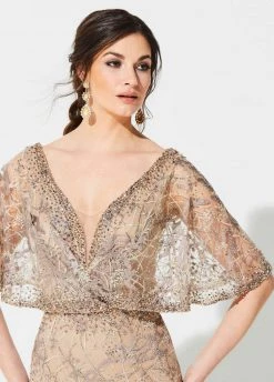 Ivonne D For Mon Cheri - 219D72W Embroidered Deep V-neck Sheath Dress