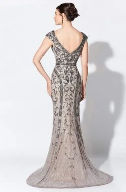 Ivonne D For Mon Cheri - Bead Embellished V-Neck Sheath Evening Dress 119D42 - 1 Pc Smoke/Nude In Size 18 Available 6 Ivonne D For Mon Cheri - Bead Embellished V-Neck Sheath Evening Dress 119D42 - 1 Pc Smoke/Nude In Size 18 Available