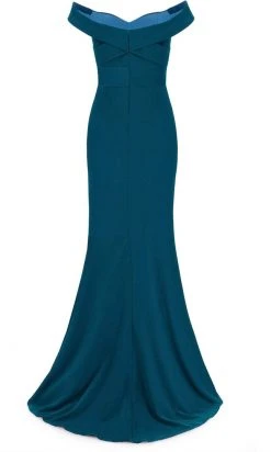 Janique - 16214 Off-Shoulder Bandage Bodice Trumpet Crepe Gown