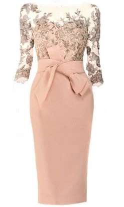 Janique - 1906 Embroidered Bateau Knee Length Fitted Dress 12 Janique - 1906 Embroidered Bateau Knee Length Fitted Dress