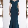 Janique - 1936 Off Shoulder Ruffled Accent Mermaid Gown In Teal 1 Janique - 1936 Off Shoulder Ruffled Accent Mermaid Gown In Teal