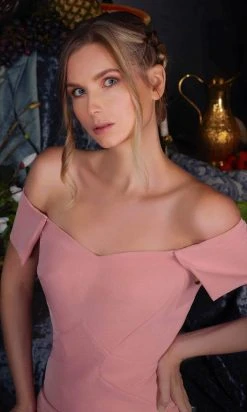 Janique 2042 - Off-Shoulder Sweetheart Neck Long Dress