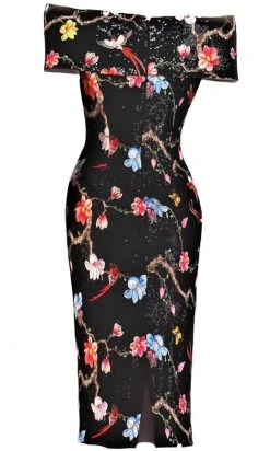 Janique - 2044 Floral Embroidered Off-Shoulder Dress