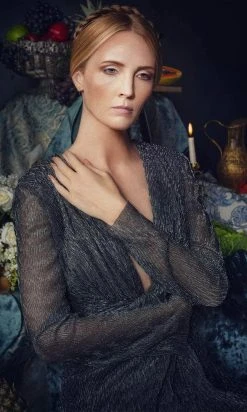 Janique 210922 - Long Sleeve Plunging V-neck Evening Dress 8 Janique 210922 - Long Sleeve Plunging V-neck Evening Dress