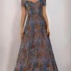 Janique - 5621 Off Shoulder Metallic Accented Jacquard Gown 2 Janique - 5621 Off Shoulder Metallic Accented Jacquard Gown