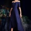 Janique - 61022 Off Shoulder Jacquard High Low A-line Dress
