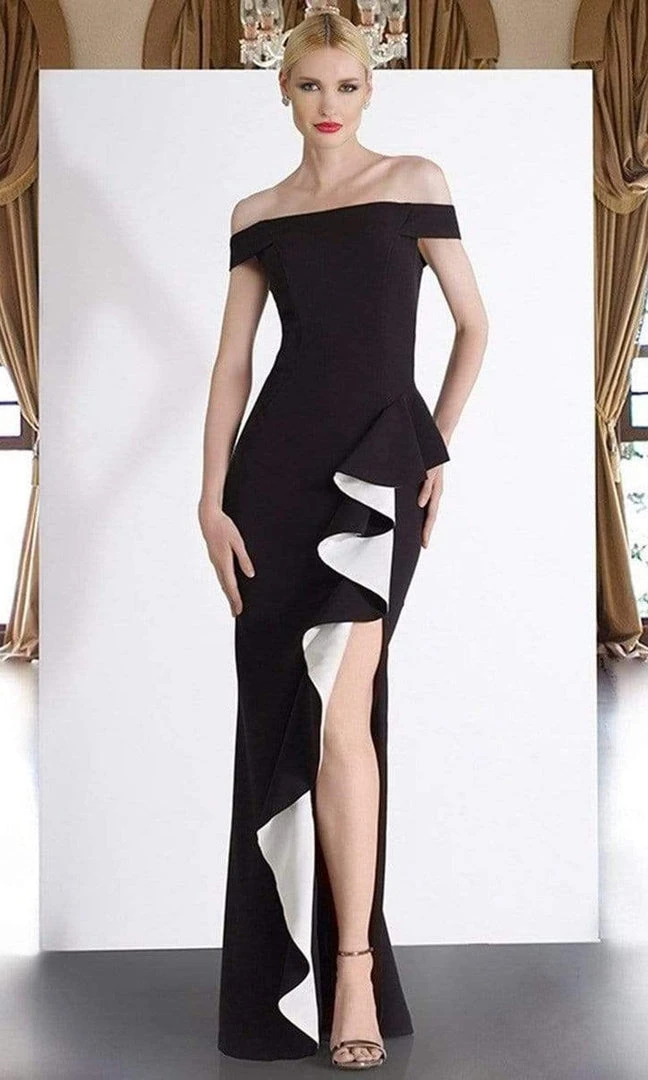 Janique - C1870 Ruffled Off-Shoulder Sheath Dress In Red 7 Janique - C1870 Ruffled Off-Shoulder Sheath Dress In Red