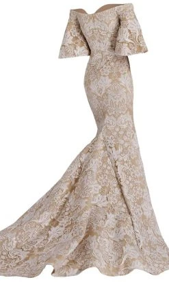 Janique - JA3013 Ornate Off Shoulder Butterfly Sleeve Mermaid Gown