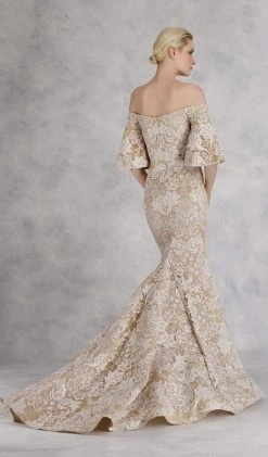 Janique - JA3013 Ornate Off Shoulder Butterfly Sleeve Mermaid Gown