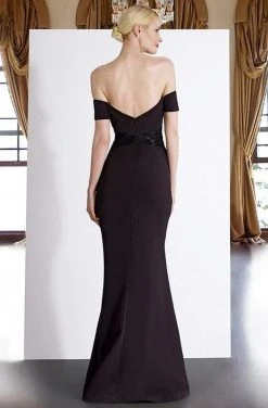 Janique - JA3026 Off-Shoulder Crepe Evening Dress In Black