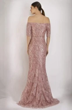 Janique - JA5017 Embellished Off-Shoulder Trumpet Dress