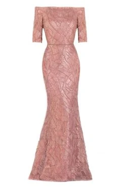 Janique - JA5017 Embellished Off-Shoulder Trumpet Dress