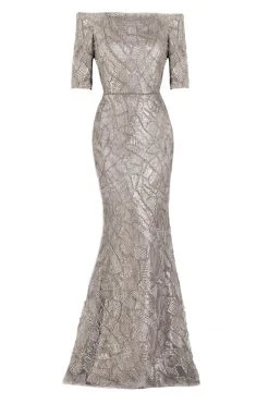 Janique - JA5017 Embellished Off-Shoulder Trumpet Dress